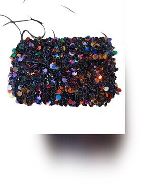 Vintage DeLill Multicolor Sequin Beaded Mini Shoulder Bag Y2K Disco Party Purse